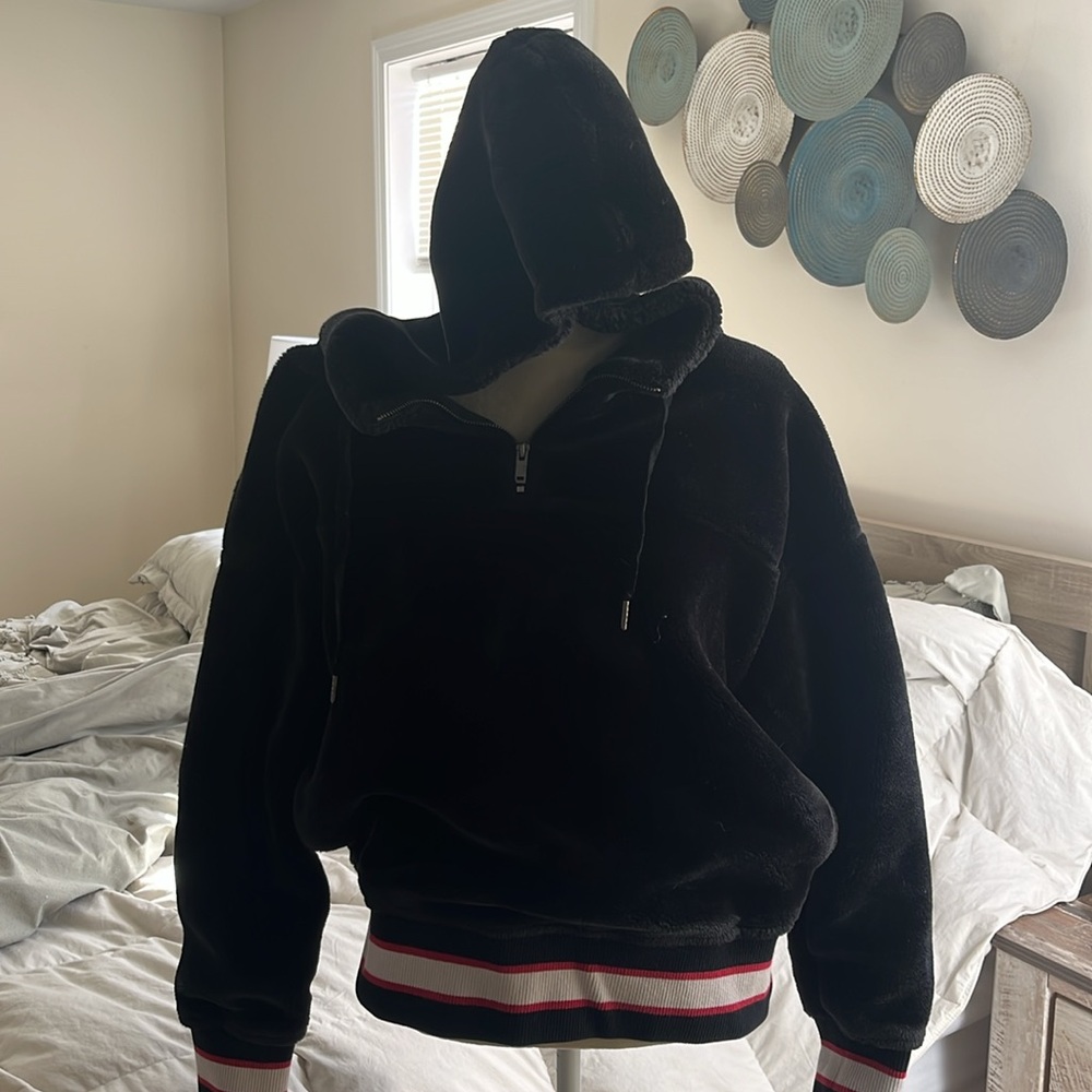 UGG Black Hooded Sweater/Hoodie with Striped Cuffs